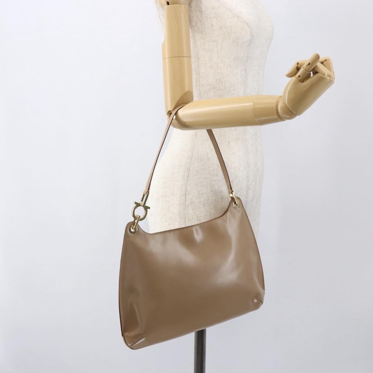 Salvatore Ferragamo Gancini Shoulder Bag Leather, BEIGE, LEATHER, Shoulder bag