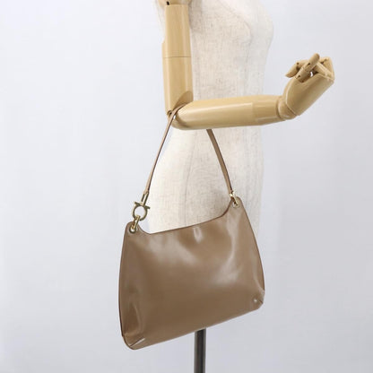 Salvatore Ferragamo Gancini Shoulder Bag Leather, BEIGE, LEATHER, Shoulder bag