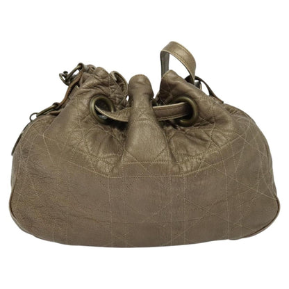 Christian Dior Drawstring Bucket Bag Cannage Quilt Leather, BROWN, LEATHER, Shoulder bag