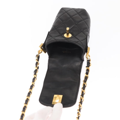 Chanel Chain Shoulder Bag Leather, BLACK, LEATHER, Shoulder bag