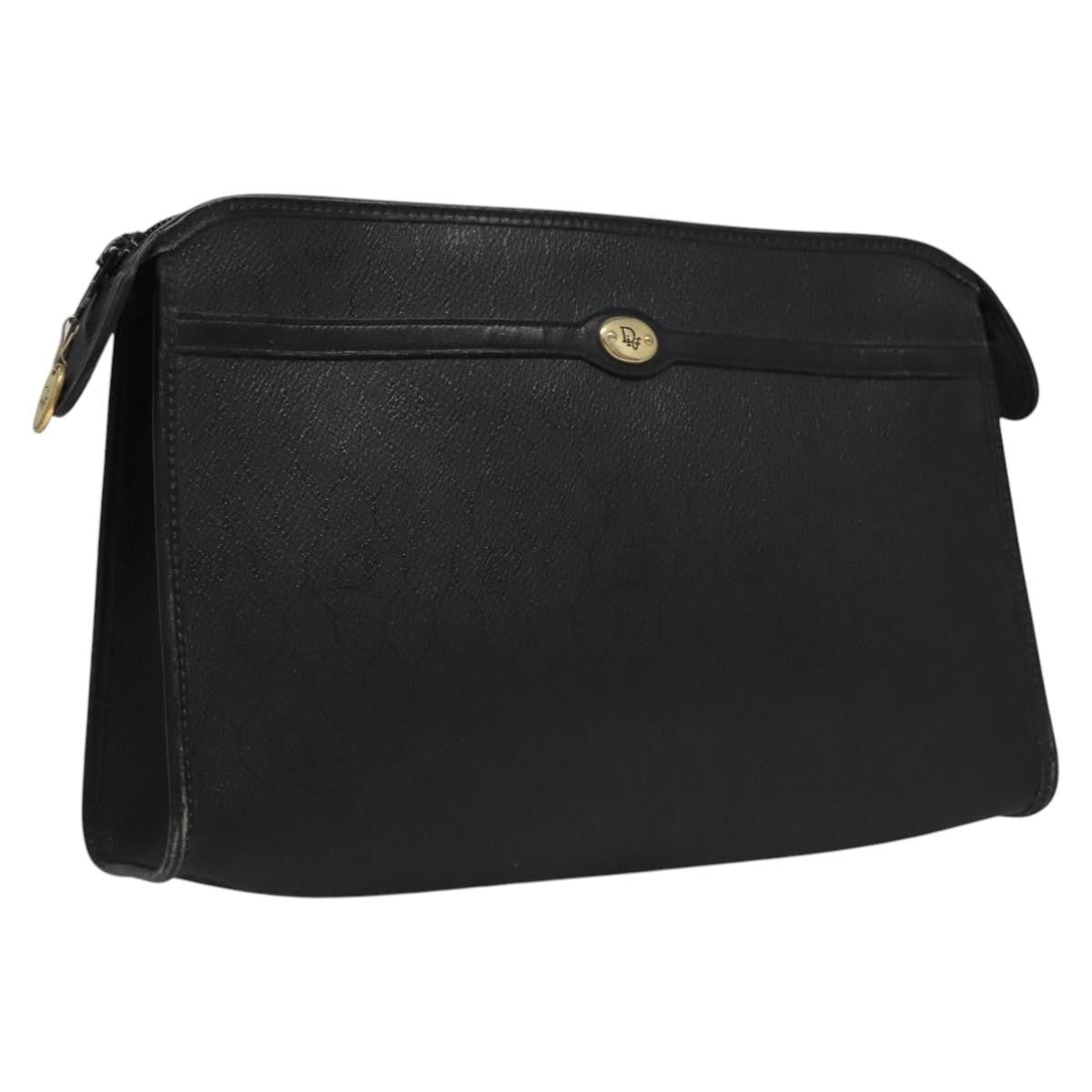 Christian Dior Vintage Honeycomb Zip Pouch Coated Canvas, BLACK, CANVAS, Clutche & pouche