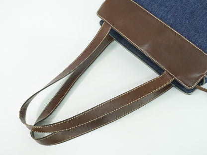 Chanel Vintage CC Tote Denim with Leather, NAVY, DENIM_JEANS, Tote bag