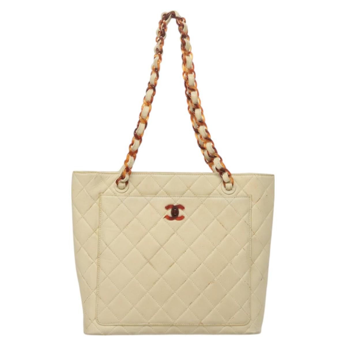 Chanel Vintage CC Front Pocket Tote Quilted Leather, BEIGE, LEATHER, Tote bag