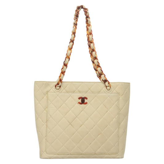 Chanel Vintage CC Front Pocket Tote Quilted Leather, BEIGE, LEATHER, Tote bag