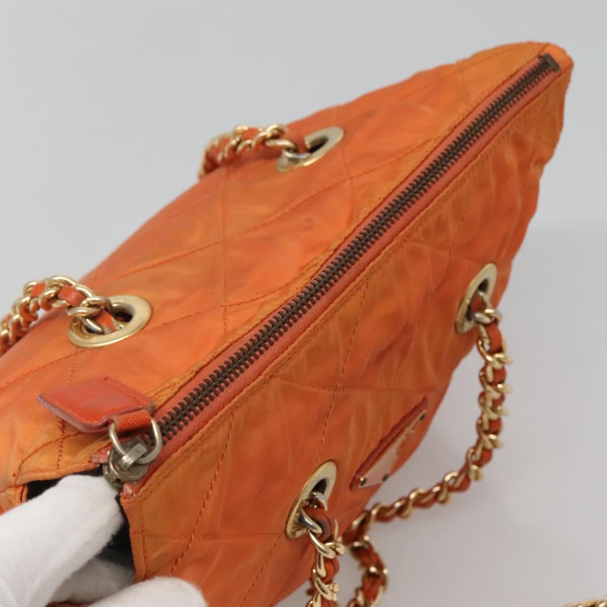 Prada Chain Shoulder Bag Quilted Tessuto, ORANGE, NYLON, Shoulder bag