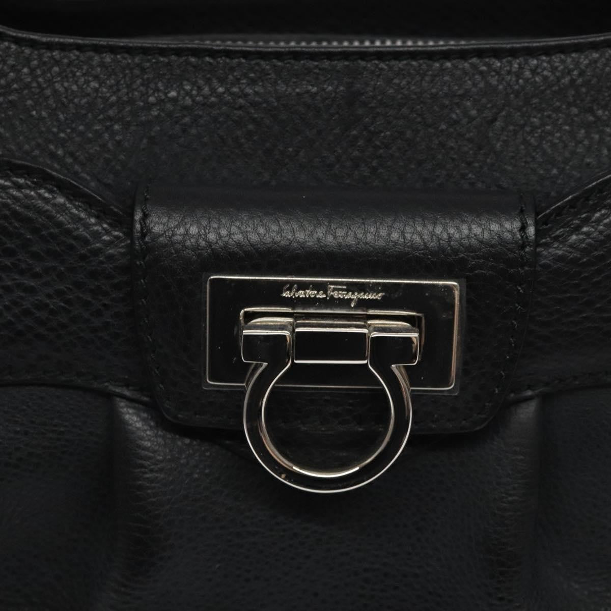 Salvatore Ferragamo Gancini handbag Leather, BLACK, LEATHER, Handbag