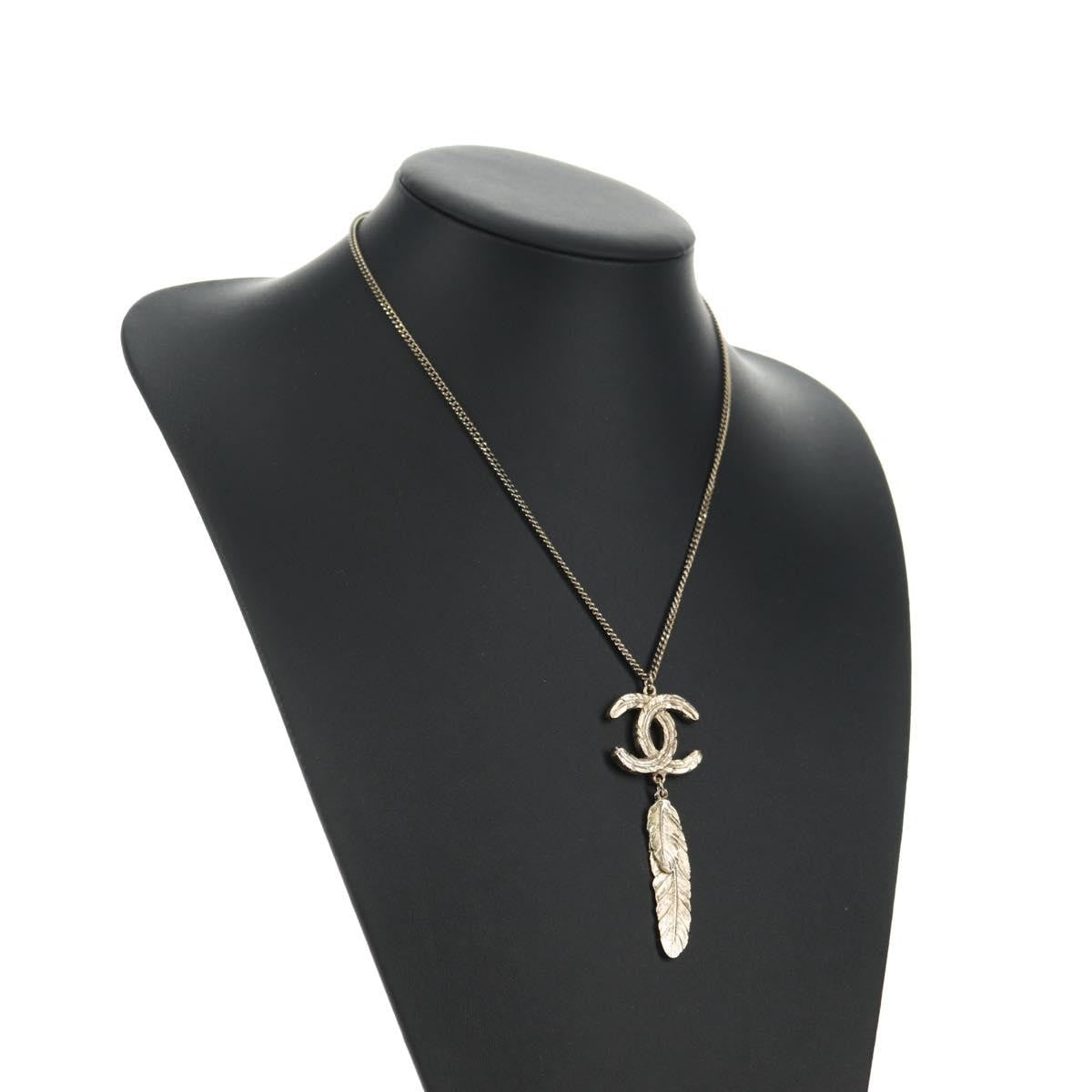 Chanel Feather CC Pendant Necklace Metal, Gold, Metal, Necklace