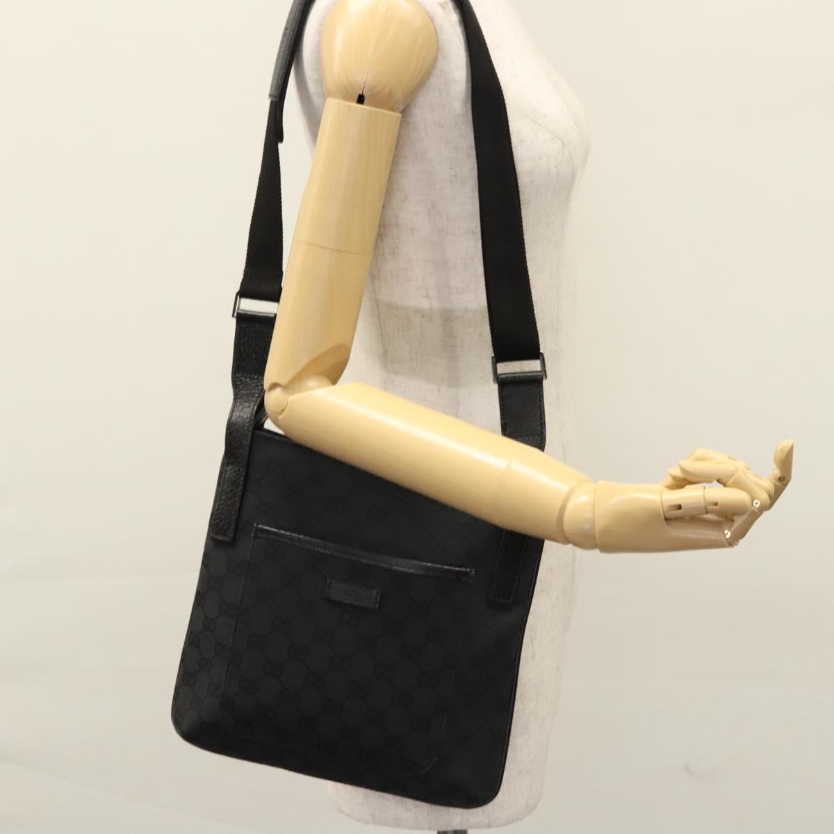 Gucci Vintage Flat Messenger Bag GG Canvas, BLACK, CANVAS, Shoulder bag