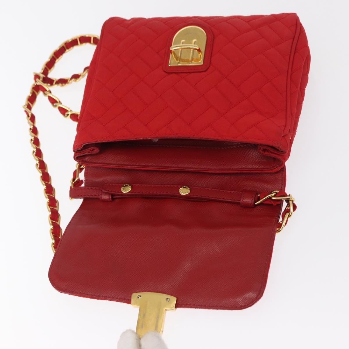 Prada Pushlock Chain Flap Bag Quilted Tessuto, RED, NYLON, Shoulder bag
