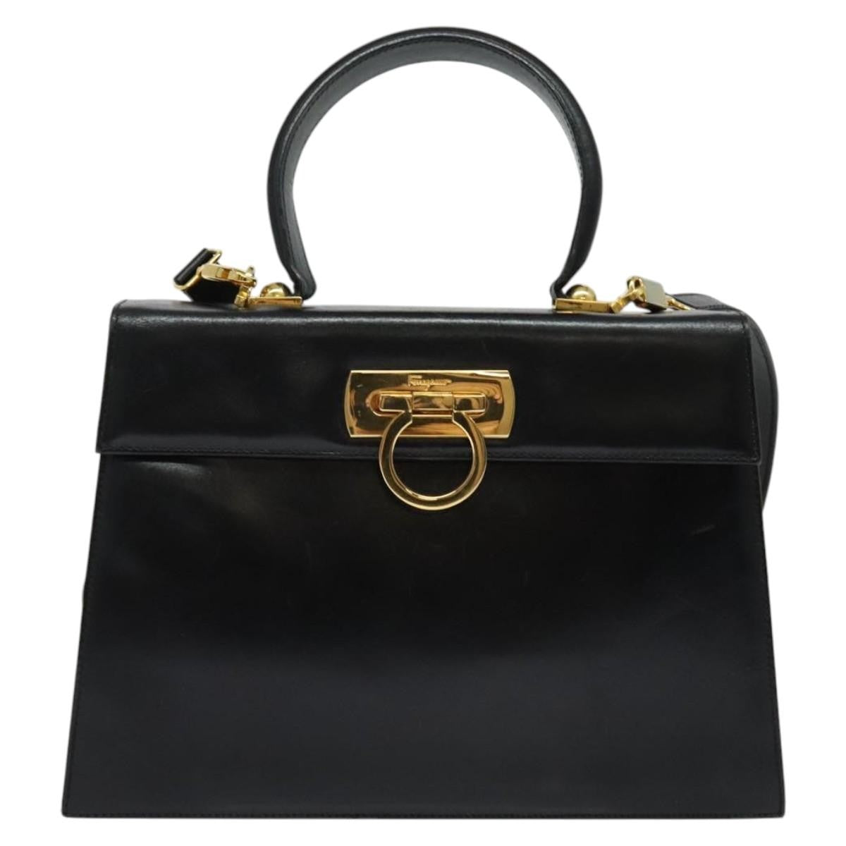 Salvatore Ferragamo Gancini Convertible Top Handle Bag Leather, BLACK, LEATHER, Handbag
