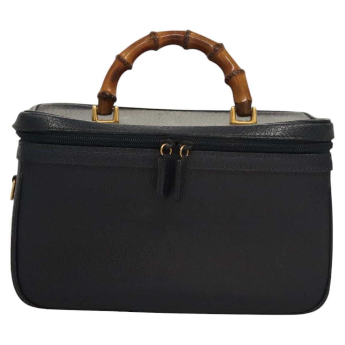 Gucci Vintage Bamboo Vanity Case Leather, NAVY, LEATHER, Handbag