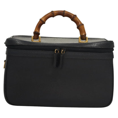 Gucci Vintage Bamboo Vanity Case Leather, NAVY, LEATHER, Handbag