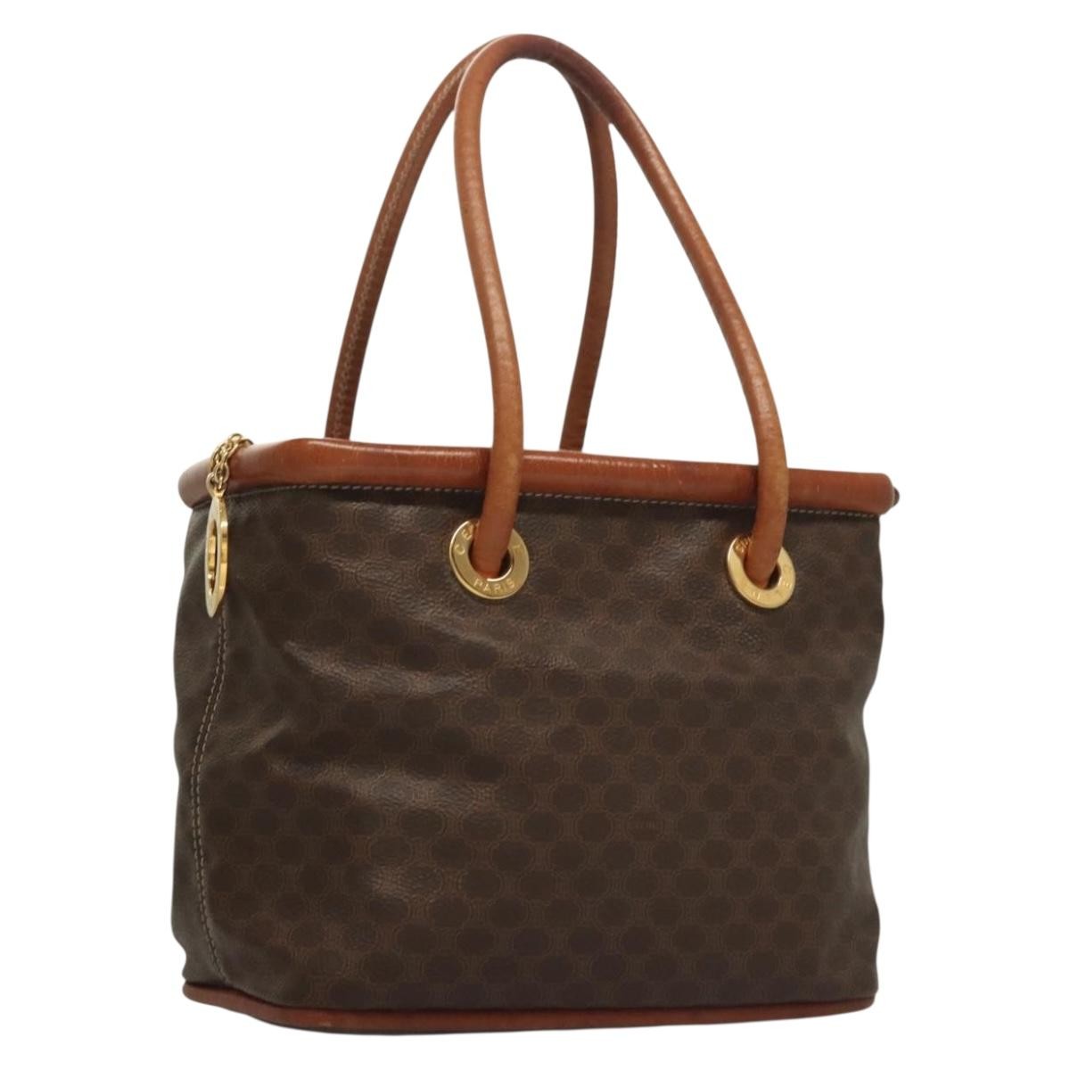 Celine Macadam Handbag Macadam with leather, BROWN, CANVAS, Handbag