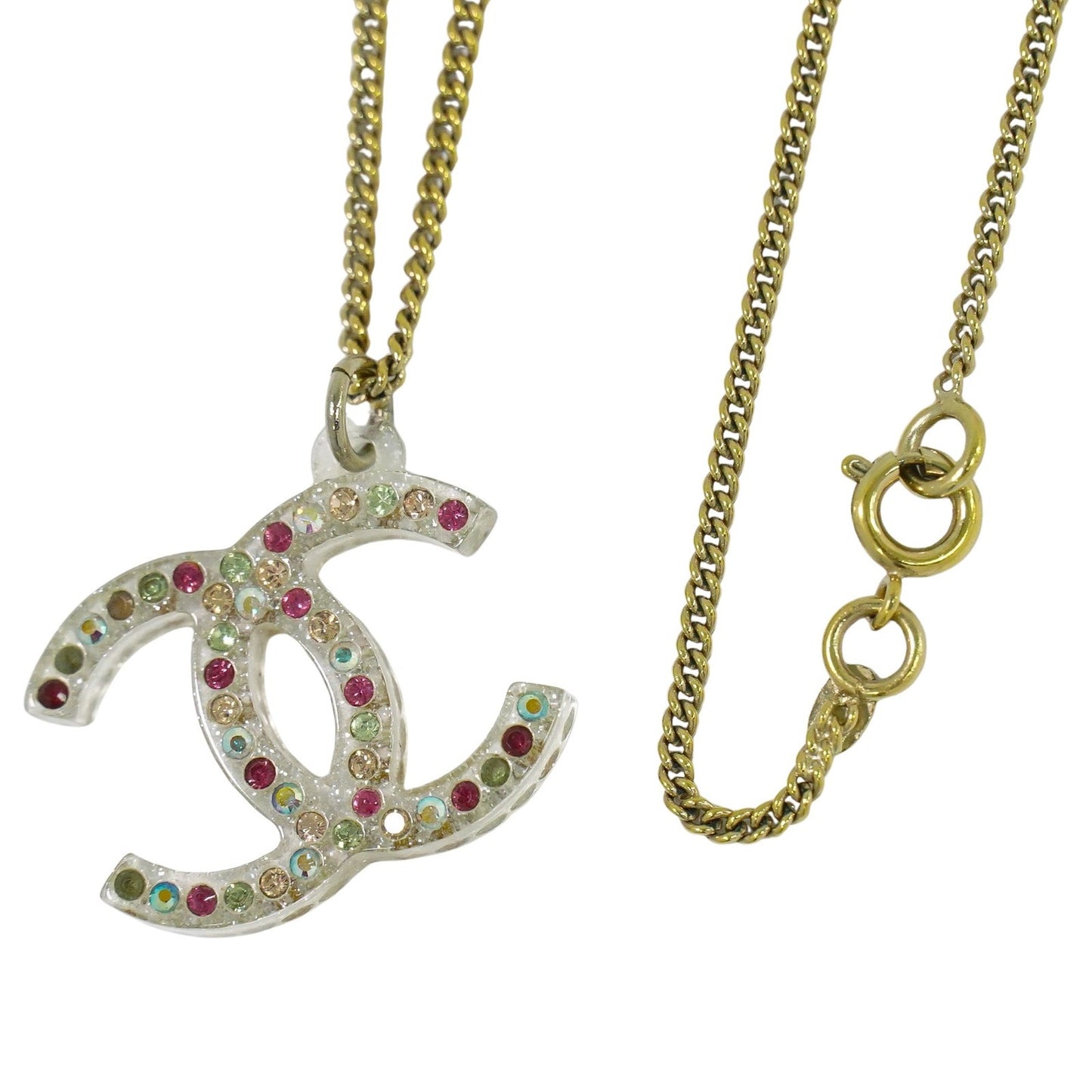 Chanel Rainbow CC Pendant Necklace Metal and Crystals, GOLD, GOLD_PLATED, Necklace