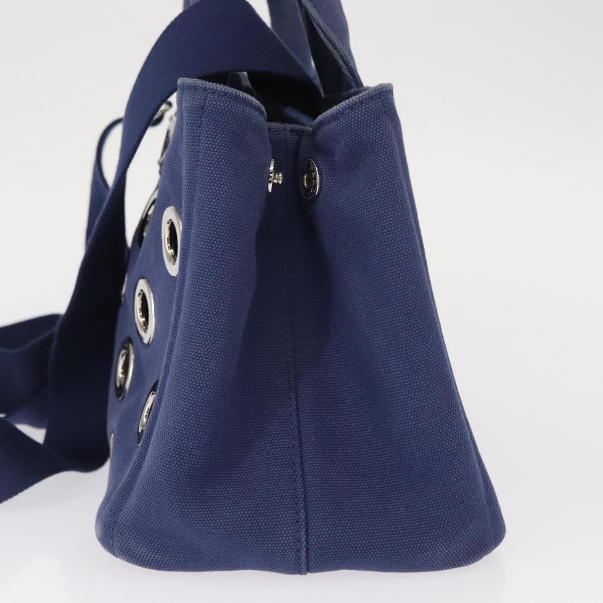 Prada Canapa Convertible Tote Grommet Embellished Canvas, BLUE, CANVAS, Tote bag