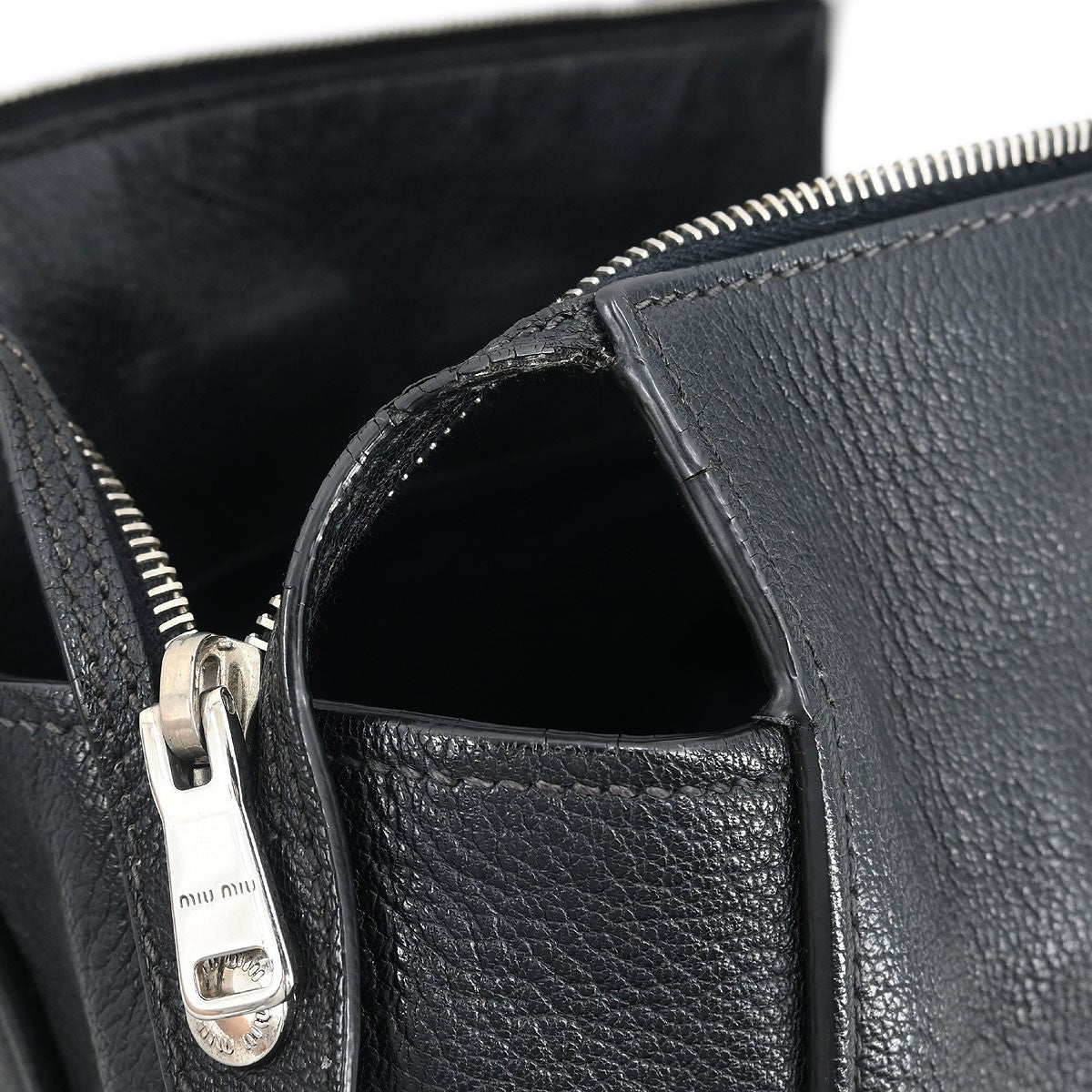 Miu Miu Tote bag Nylon, BLACK, LEATHER, Handbag