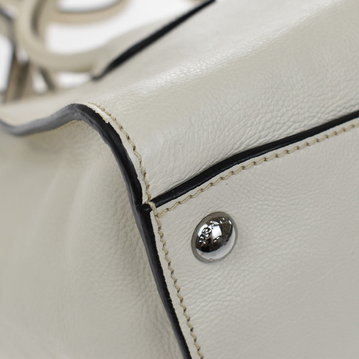Prada Twin Pocket Shopping Tote City Calfskin, WHITE, LEATHER, Handbag