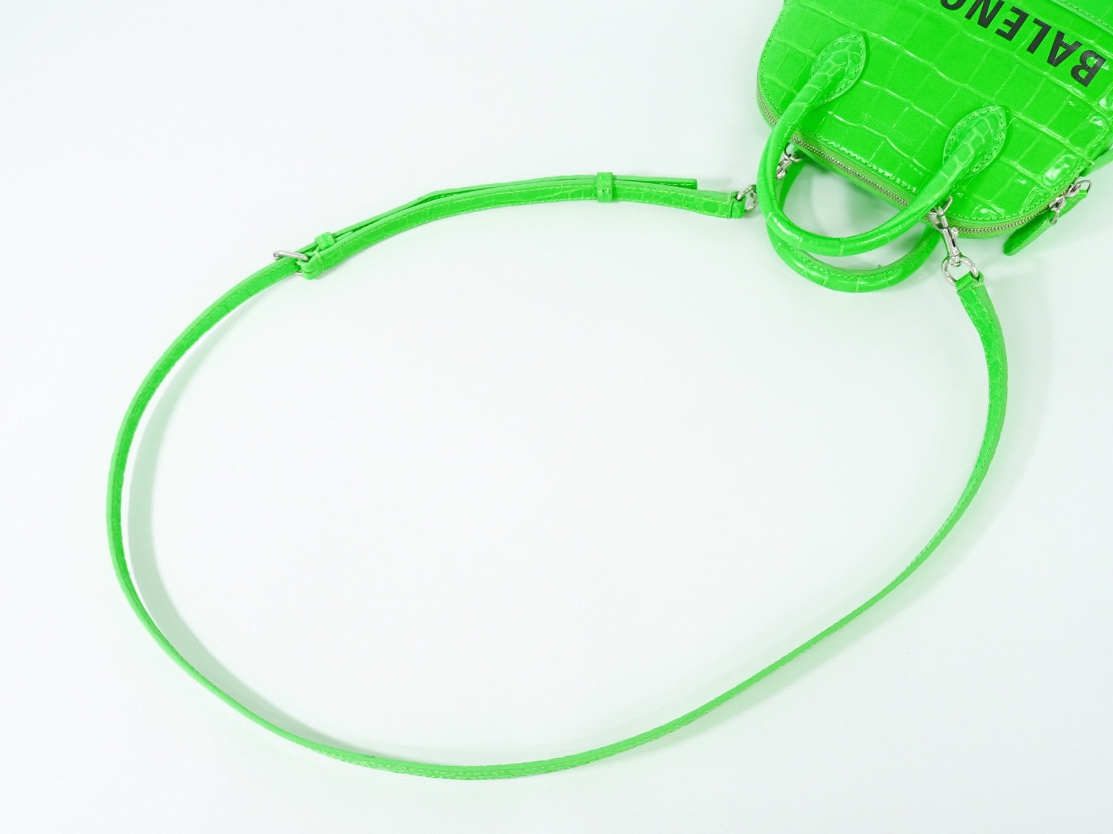 Balenciaga Logo Ville Bag Crocodile Embossed Leather, GREEN, LEATHER, Handbag