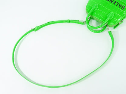 Balenciaga Logo Ville Bag Crocodile Embossed Leather, GREEN, LEATHER, Handbag
