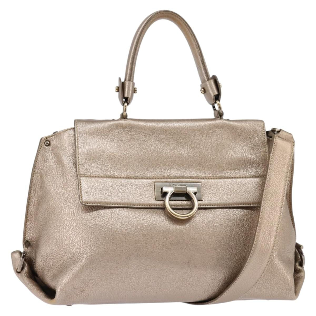 Salvatore Ferragamo Sofia Satchel Leather, BEIGE, LEATHER, Handbag