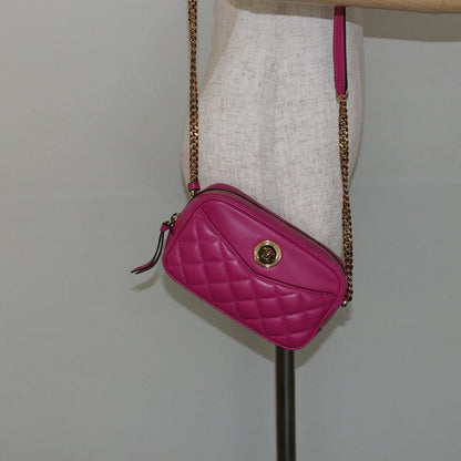 Versace Medusa Icon Front Slip Pocket Camera Bag Quilted Leather, PINK, LEATHER, Shoulder bag