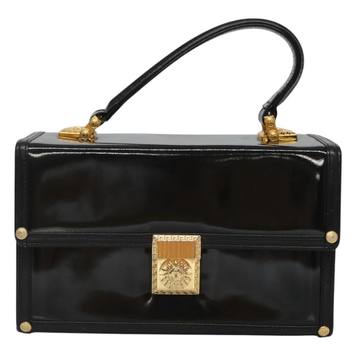 Versace Vintage Box Handle Bag Patent, BLACK, PATENT_LEATHER, Handbag
