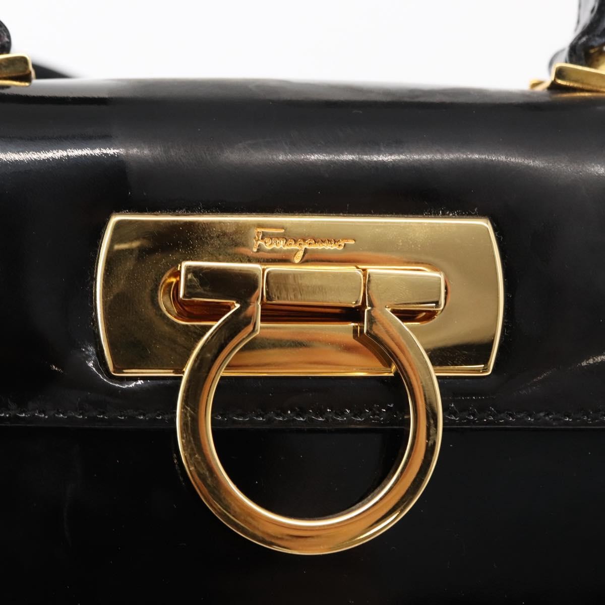 Salvatore Ferragamo Gancini handbag Patent leather, BLACK, PATENT_LEATHER, Handbag