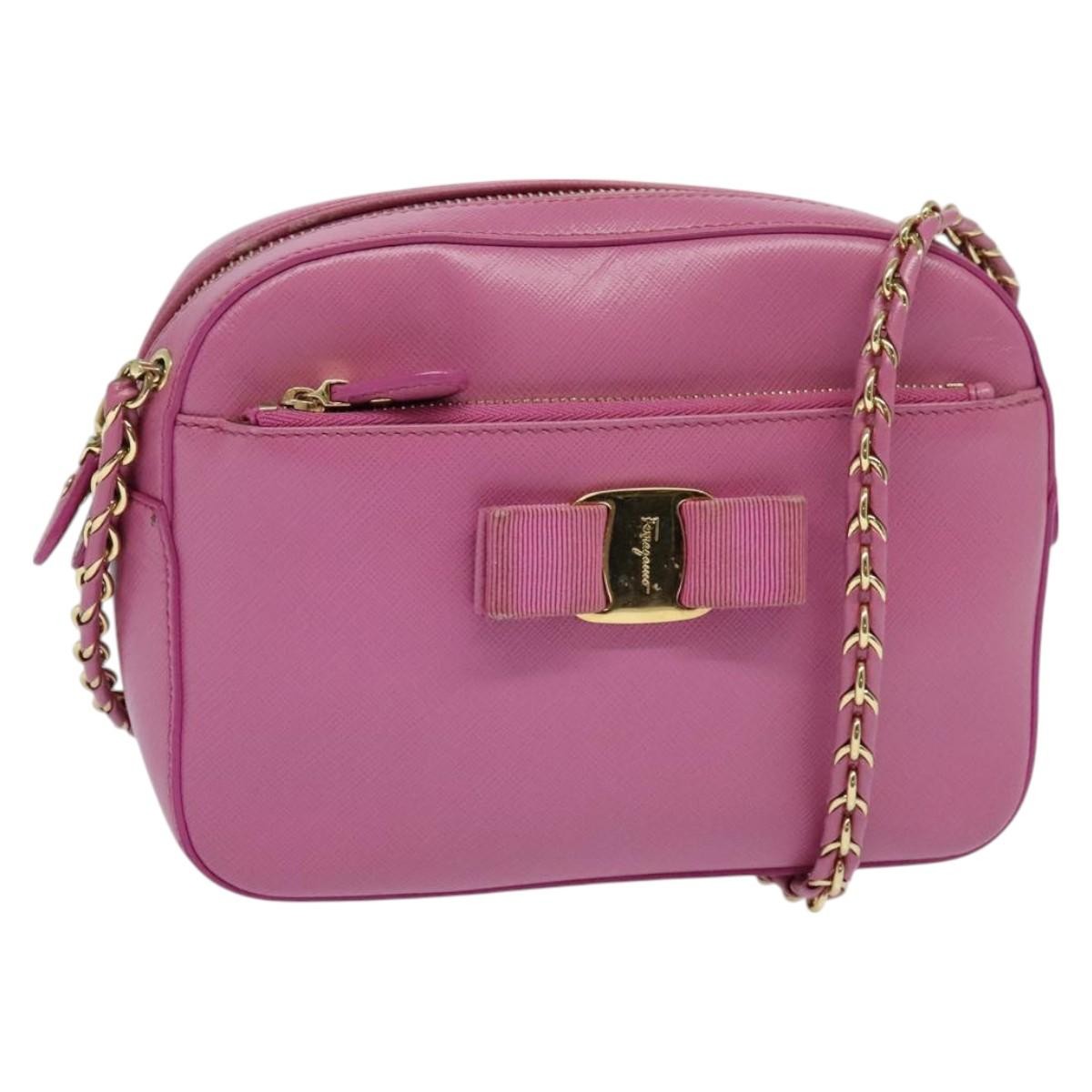 Salvatore Ferragamo Vara Chain Flap Shoulder Bag Leather, PINK, LEATHER, Shoulder bag