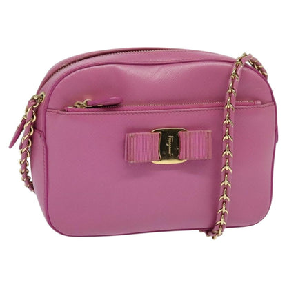 Salvatore Ferragamo Vara Chain Flap Shoulder Bag Leather, PINK, LEATHER, Shoulder bag