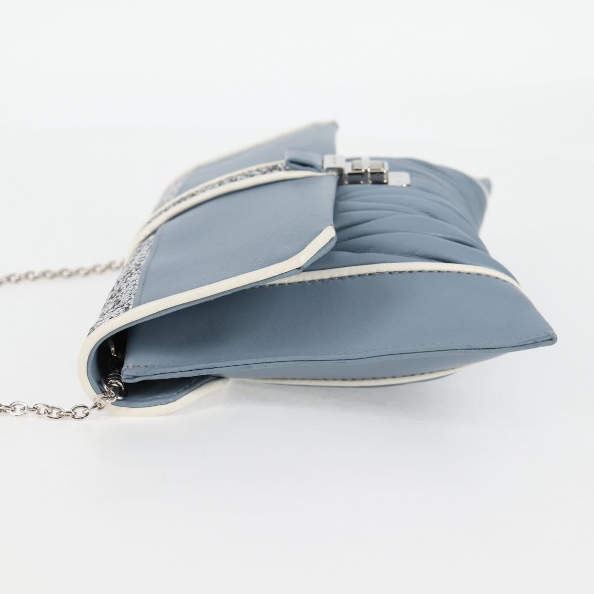 Miu Miu Madras Chain Clutch Matelasse Leather with Glitter, BLUE, LEATHER, Shoulder bag