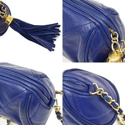 Chanel Vintage Diamond CC Barrel Bag Quilted Leather, BLUE, LEATHER, Shoulder bag