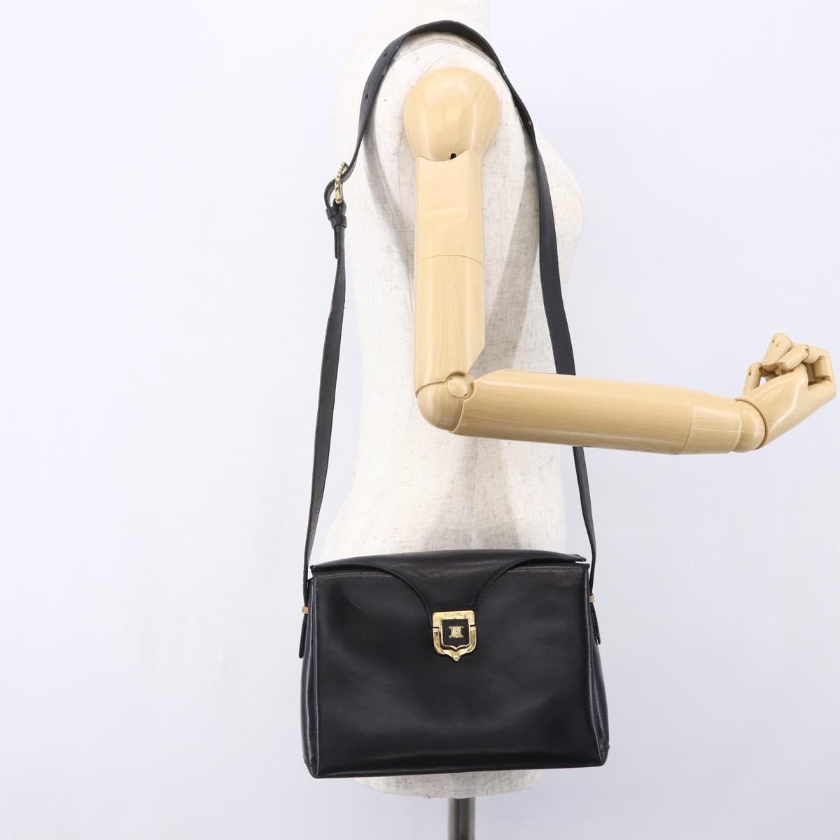 Celine Vintage Shoulder Bag Leather, BLACK, LEATHER, Shoulder bag