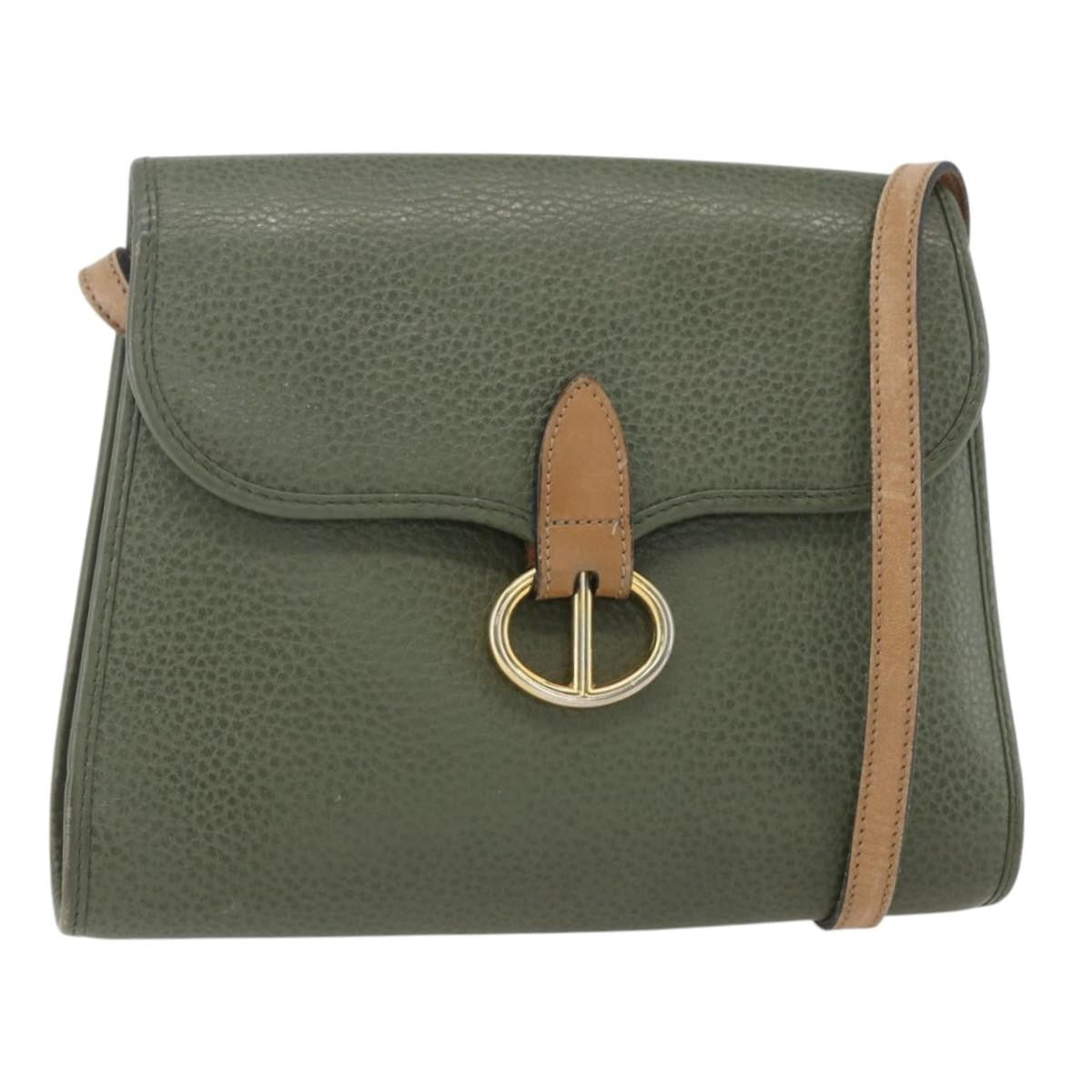 Christian Dior Vintage CD Flap Shoulder Bag Leather, KHAKI, LEATHER, Shoulder bag