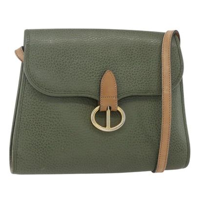 Christian Dior Vintage CD Flap Shoulder Bag Leather, KHAKI, LEATHER, Shoulder bag