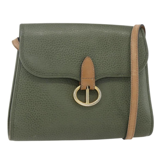 Christian Dior Vintage CD Flap Shoulder Bag Leather, KHAKI, LEATHER, Shoulder bag