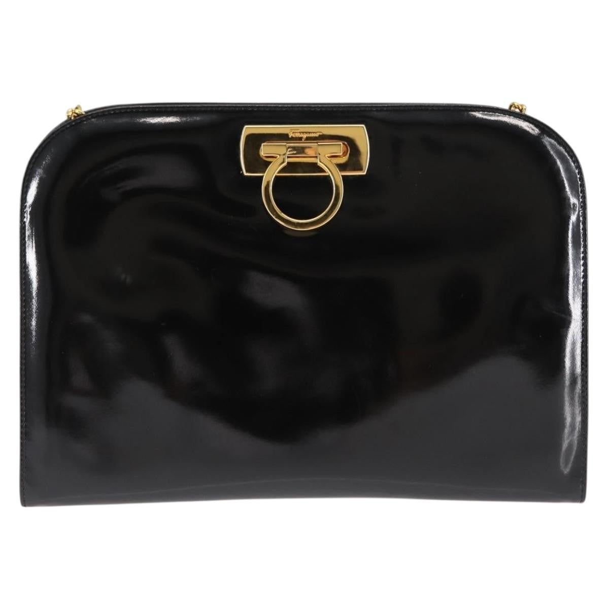 Salvatore Ferragamo Vintage Gancini Chain Shoulder Bag Patent Leather, BLACK, PATENT_LEATHER, Shoulder bag