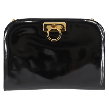 Salvatore Ferragamo Vintage Gancini Chain Shoulder Bag Patent Leather, BLACK, PATENT_LEATHER, Shoulder bag