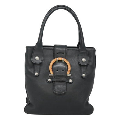 Salvatore Ferragamo Gancini handbag Leather, BLACK, LEATHER, Handbag