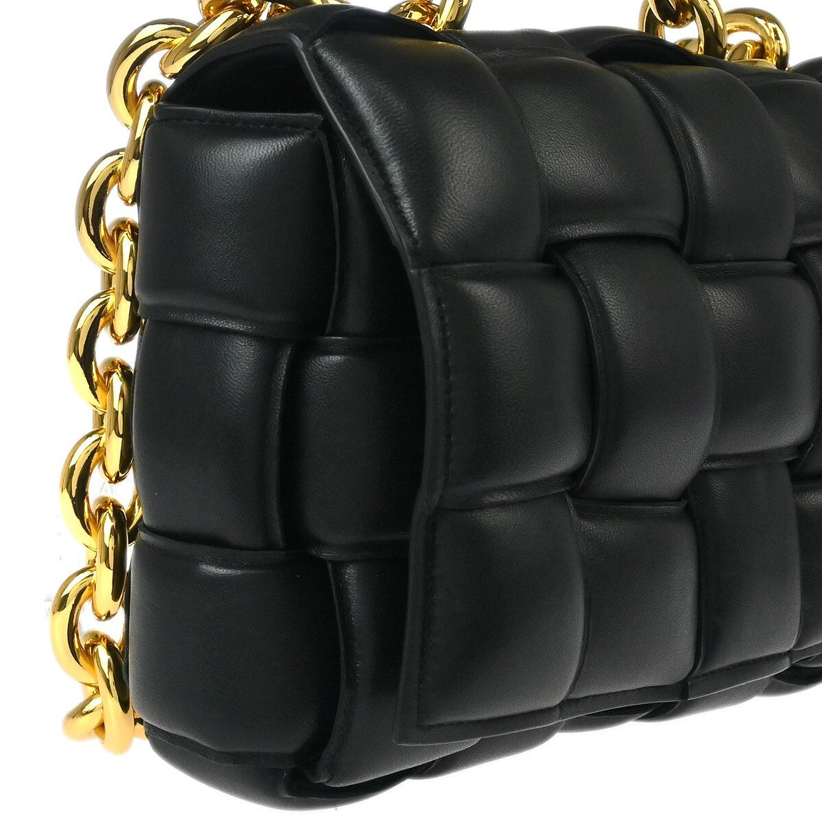 Bottega Veneta Cassette Chain Crossbody Bag Padded Maxi Intrecciato Leather, BLACK, LEATHER, Shoulder bag