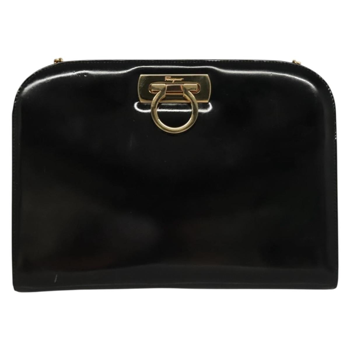 Salvatore Ferragamo Gancini Shoulder Bag Patent Leather, BLACK, PATENT_LEATHER, Shoulder bag