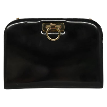 Salvatore Ferragamo Gancini Shoulder Bag Patent Leather, BLACK, PATENT_LEATHER, Shoulder bag