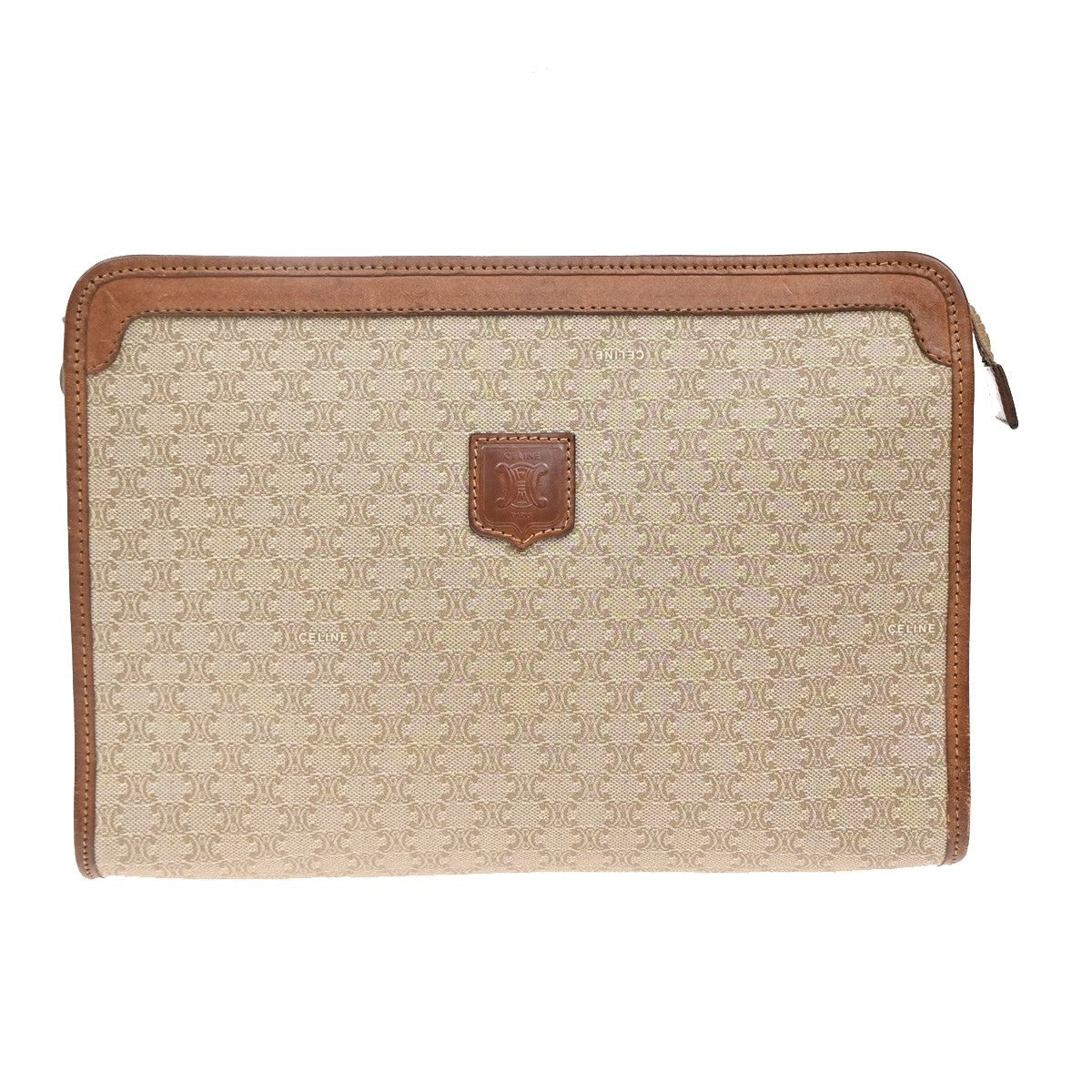 Celine Vintage Zip Wristlet Clutch Macadam Coated Canvas, BEIGE, CANVAS, Clutche & pouche