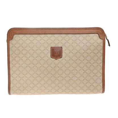 Celine Vintage Zip Wristlet Clutch Macadam Coated Canvas, BEIGE, CANVAS, Clutche & pouche