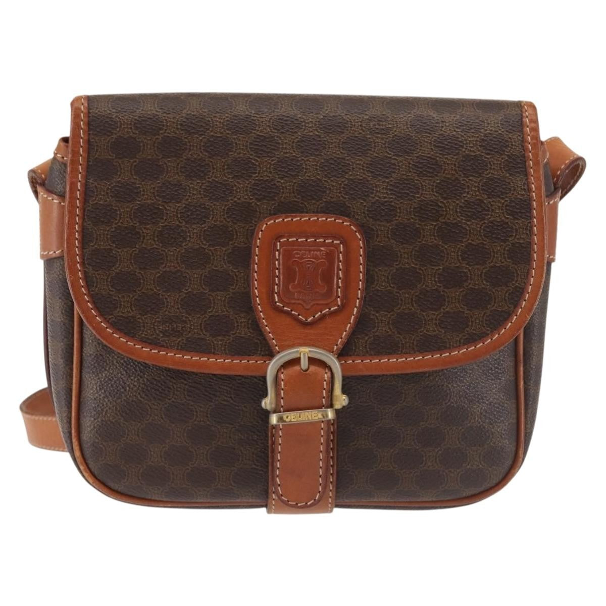 Celine Macadam Shoulder Bag PVC Leather, BROWN, CANVAS, Shoulder bag