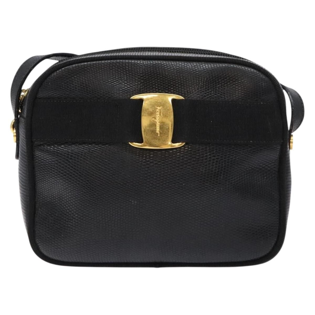 Salvatore Ferragamo Vala Shoulder Bag Leather, BLACK, LEATHER, Shoulder bag