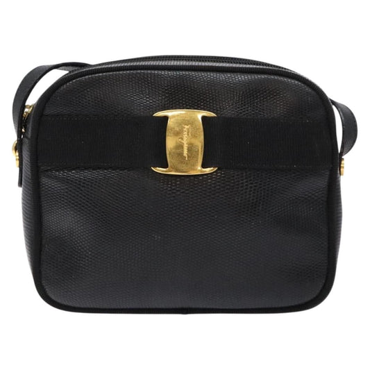Salvatore Ferragamo Vala Shoulder Bag Leather, BLACK, LEATHER, Shoulder bag