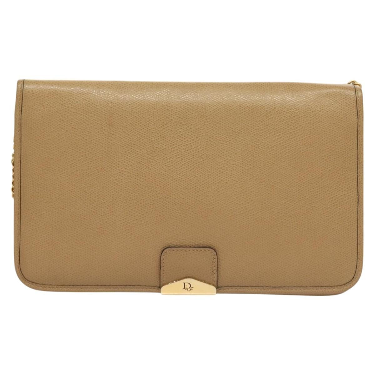 Christian Dior Vintage Honeycomb chain Canvas, BEIGE, LEATHER, Shoulder bag