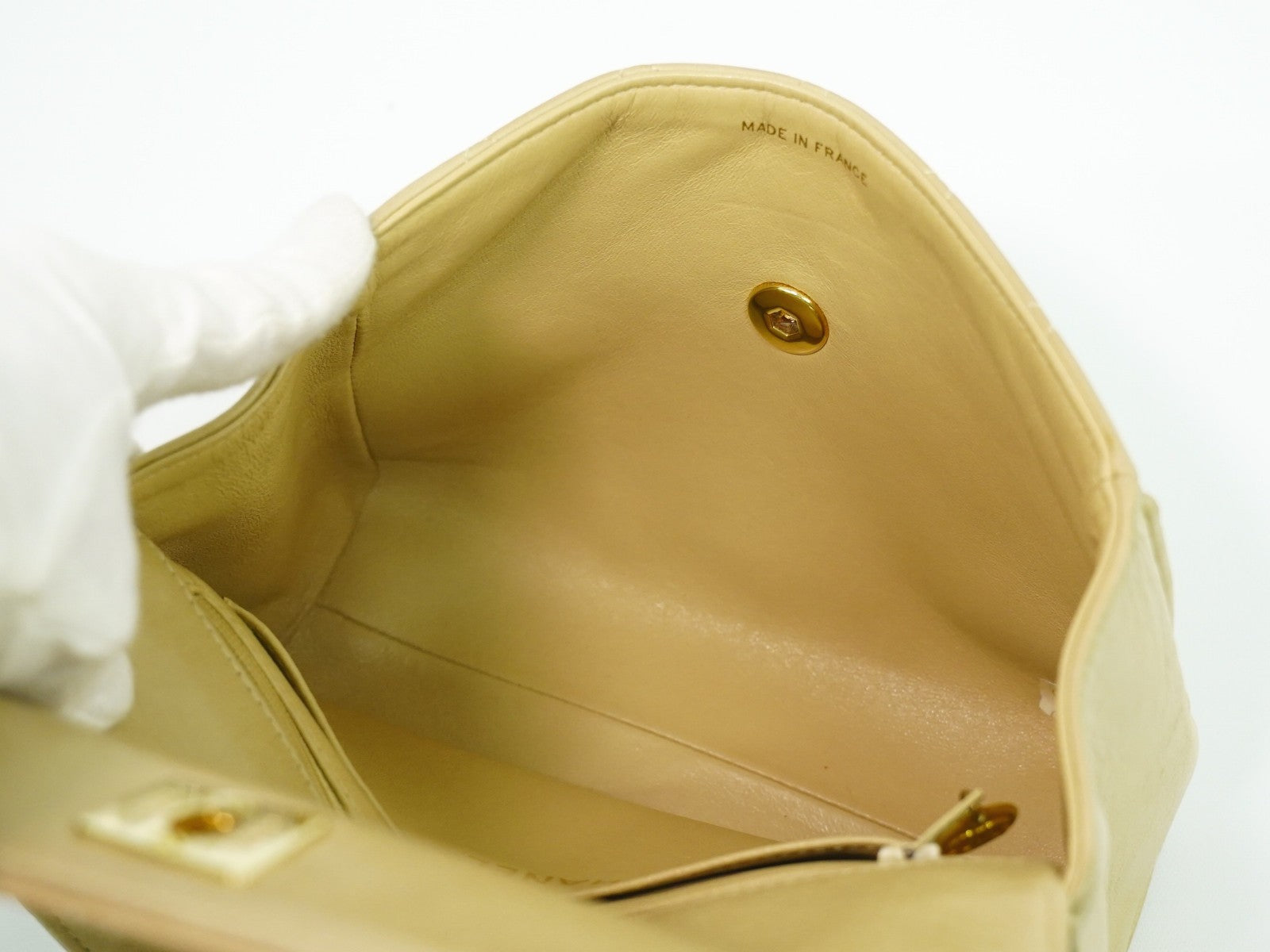 Chanel Vintage Top Handle Flap Bag Quilted Lambskin, BEIGE, LEATHER, Handbag