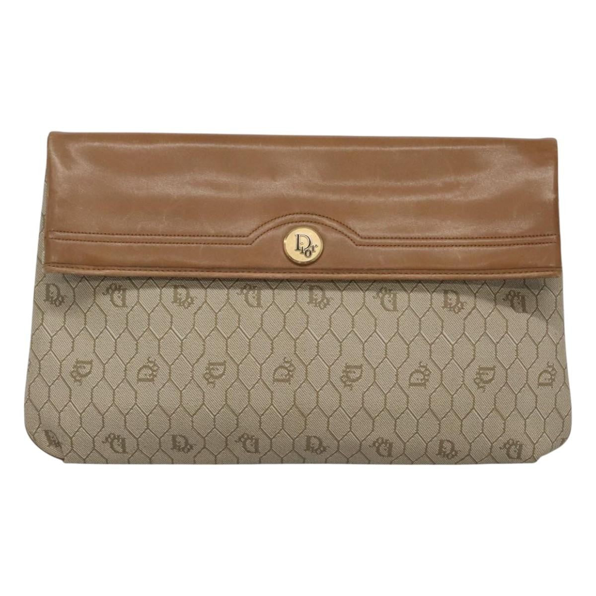 Christian Dior Vintage Honeycomb Zip Pouch Canvas and Leather, BEIGE, CANVAS, Clutche & pouche