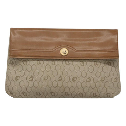 Christian Dior Vintage Honeycomb Zip Pouch Canvas and Leather, BEIGE, CANVAS, Clutche & pouche